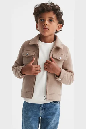 Reiss Peridoe Junior Trucker Jacket - Beige Wool Plain, Size: 8