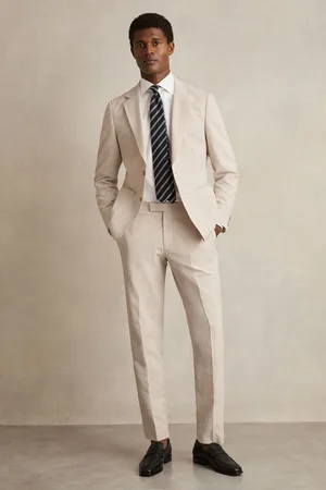 Reiss Oatmeal & white Seersucker Slim-fit Suit Trousers, 28