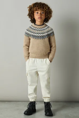 Reiss Trentwith Mouse Melange Jumper Fair Isle, Brown, Grey and White, Size: 4-5 Years, 4-5Yrs
