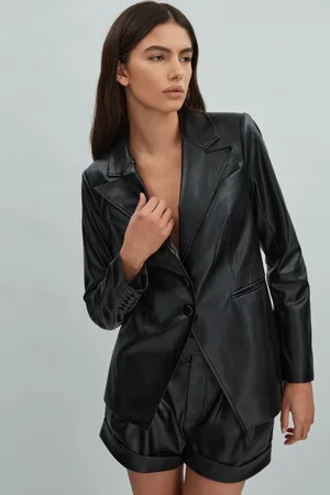 Paige Relaxed Faux Fur Leather Single Breasted Blazer, , 12