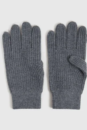 Reiss Lawson Charcoal Merino Wool Ribbed Gloves, One Size
