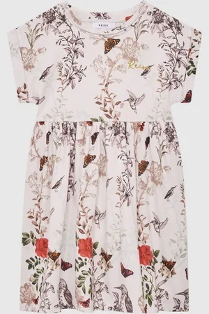 Reiss Dahlia Jersey Dress Cotton Floral Print, Pink & brown & red Size: 9