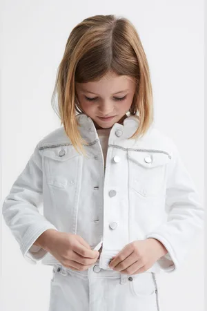 Reiss Nala Denim Jacket Cotton Plain, Size: 5