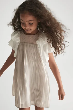 Reiss Ariella Pleated Dress Metallic Grey & white Size: 6