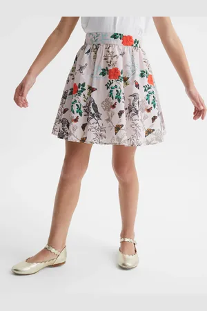 Reiss Amie High Rise Skirt Cotton Printed, Cream & green Size: 4