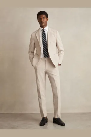 Reiss Oatmeal & white Seersucker Slim-fit Suit Trousers, 28