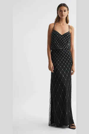 RAISHMA Embellished Cross-strap Maxi Dress, Black & gunmetal, 10