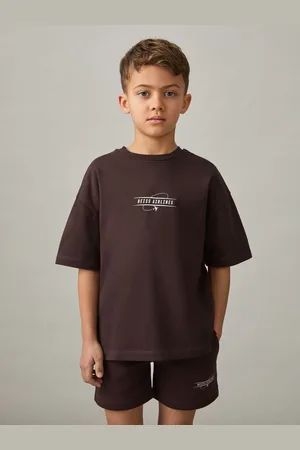 Reiss Chocolate Brown & off White 3-9 yrs Cotton Airlines-print Oversize T-shirt, Q03