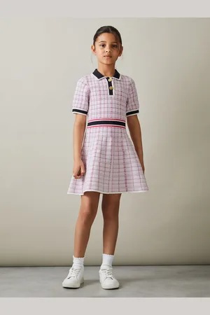 Reiss Bella Pink 4-9 yrs Knitted Metallic Polo-neck Dress, K04, Pink & white
