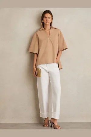Reiss Cotton Blend Craft Stitch Collared Top, 6