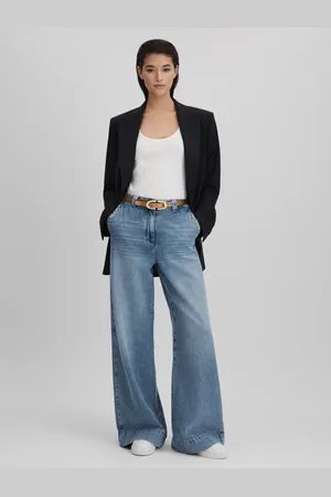 Reiss Petite Wide Leg Contrast Stitch Jeans, 27