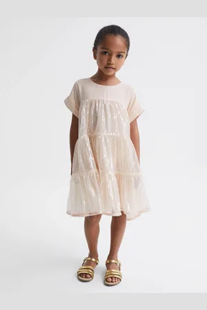Reiss Luci Tiered Dress Plain, Size: 5-6Yrs