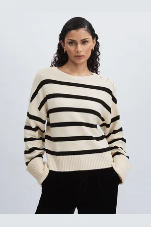 Paige Wool Blend White Jumper, Stripes, XS