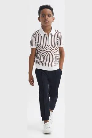 Reiss Maycross Polo Tshirt Striped, White & brown Size: 9-10 Yrs
