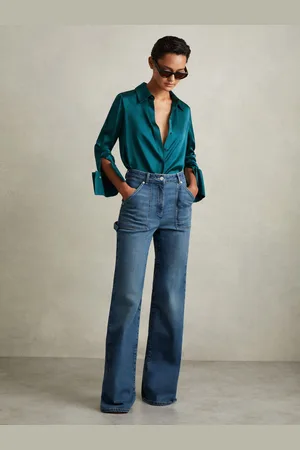 Reiss Hailey Teal Silk Shirt, 6