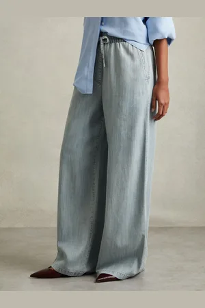 Reiss Petite Denim Look Wide Leg Trousers, 6