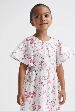 Reiss Jeanie Midi Dress Cotton Printed, White & pink Size: 9