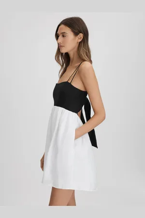 Reiss Black & white Linen Colourblock Mini Dress, 16