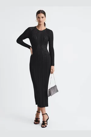 Reiss Sheer Striped Bodycon Midi Dress, M