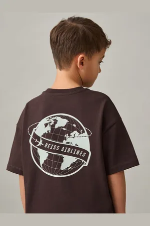 Reiss Chocolate Brown & off White 9-13 yrs Cotton Airlines-print Oversize T-shirt, Q04