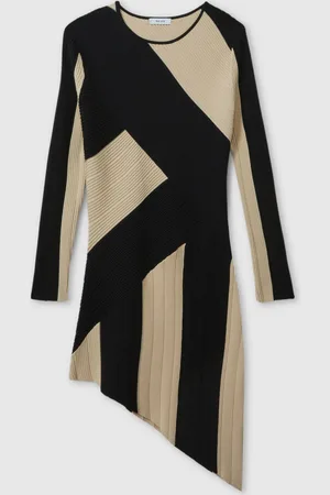 Reiss Black & ecru 13-14 yrs Knitted Colourblock Asymmetric Dress