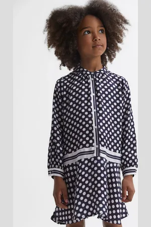 Reiss Alex Long Sleeve Dress Printed, Navy & white Size: 8-9Yrs