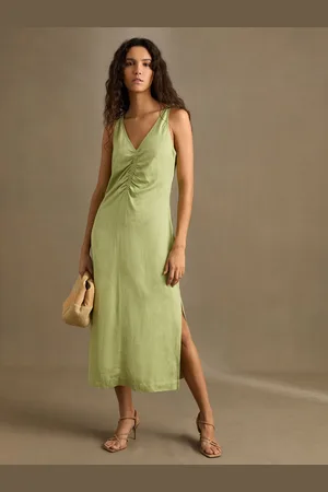 Reiss Petite Ruched Sleeveless Midi Dress With Linen, 4