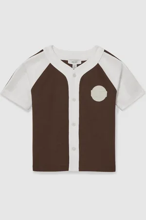 Reiss Chocolate Brown & off White 13-14 yrs Cotton Waffle-knit Badge Shirt
