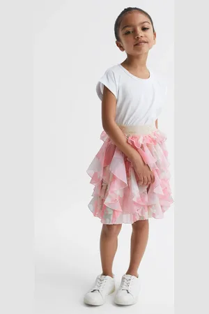 Reiss Lola Tulle Skirt Printed, Pink & white Size: 7