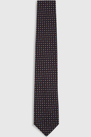 Reiss Navy & tobacco Silk Blend Foulard Floral Tie