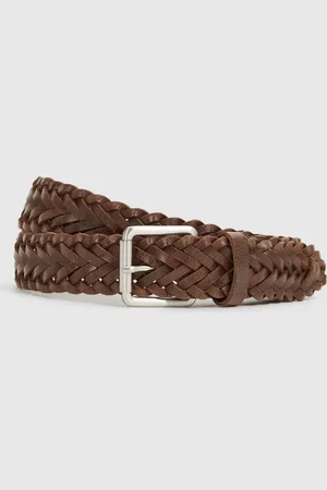 Reiss Carlton Chocolate Woven Leather Belt, 34