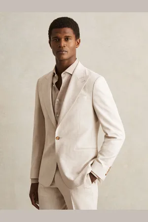Reiss Oatmeal & white Slim Fit Single Breasted Pinstripe Suit Blazer, 38R