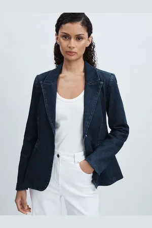 GOOD AMERICAN Denim Blazer Cotton Plain, Size: 8
