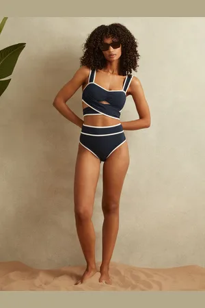 Reiss Navy & white High Rise Bikini Bottoms, 16- Resort & Holiday Wear