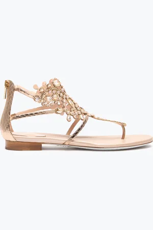 RENE CAOVILLA Veneziana Ayers Leather Thong Sandal 10 - Woman Size 37.5