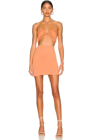 Tangerine Slinky Cut Out Knot Detail Halter Bodycon Dress