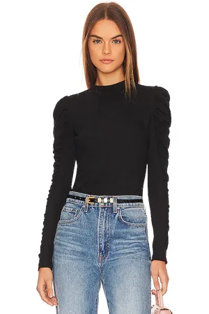 Bobi Shirred Sleeve Turtleneck Top in . Size M, S, XS.