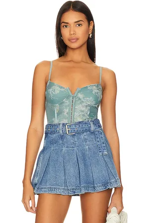 Free People X Intimately FP Night Rhythm Corset Bodysuit In Sage Combo in . Size S, XL, XS.