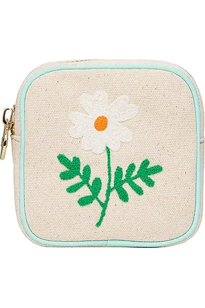 Stoney Clover Lane Hand Embroidered Daisy Canvas Mini Pouch in .
