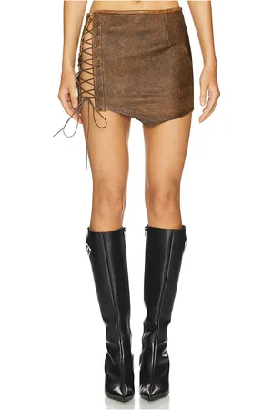 1XBLUE Leather Lace Up Skirt in . Size S.