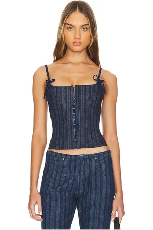 Lioness Charismatic Denim Corset in Dark Pinstripe in . Size M, S, XL, XS, XXL, XXS.