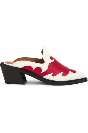 ALOHAS Weston Bicolor Leather Mules in White,Red. Size 38.