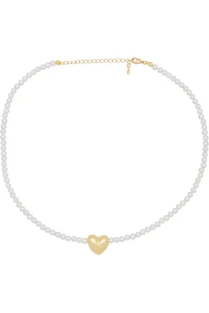 By Adina Eden Puffy Heart X Pearl Necklace in .