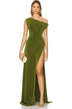 Khanums Slinky Off The Shoulder Maxi Dress in . Size M, S, XS, XXS.