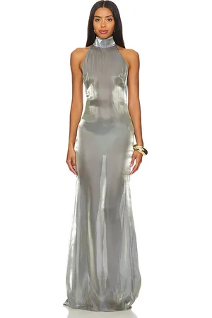 LAPOINTE Metallic Organza Halter Open Back Gown in . Size 12, 8.