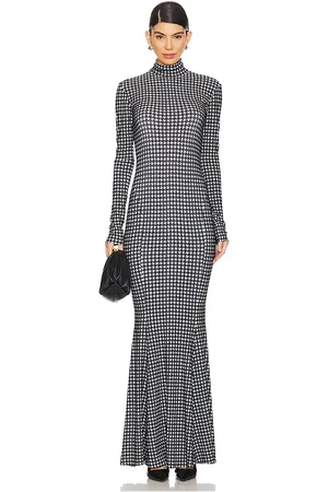 Norma Kamali Long Sleeve Turtleneck Fishtail Gown in Black,White. Size XS, XXS.