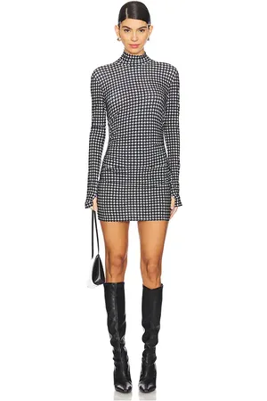 Norma Kamali Long Sleeve Turtleneck Pickleball Dress in Black,White. Size M, S, XS, XXS.