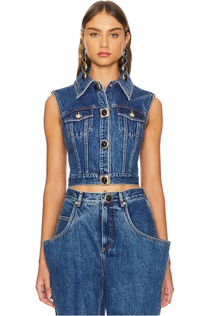 AREA Gemstone Button Denim Gilet in . Size 2.