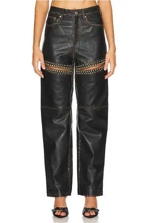 AREA Studded Leather Slit Leg Pant in . Size 2, 6.