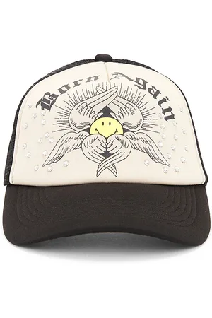 MARKET Smiley Born Again Trucker Hat in Black,Cream.